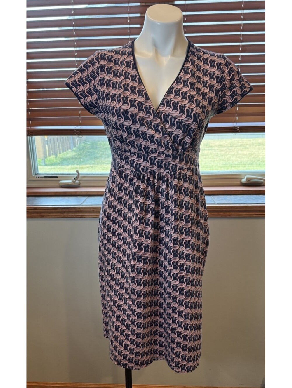 Boden Dress US8 Womens Flamingo Jersey Knit Day Cap Sleeve Wrap Top Dress